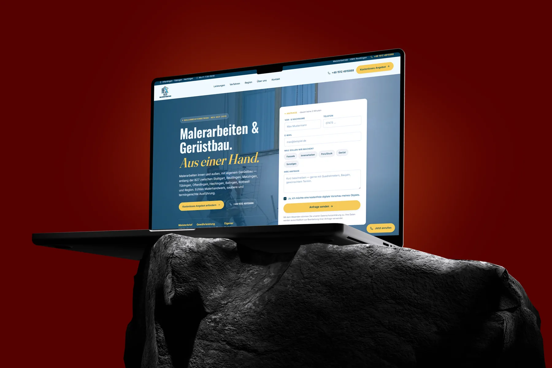 Webseite des B27 Malermeisterbetriebs auf dem Laptop