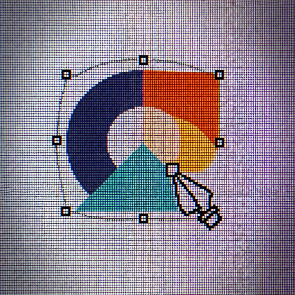 Pixel-Art eines Logo-Designs mit Auswahlrahmen und Werkzeug-Cursor