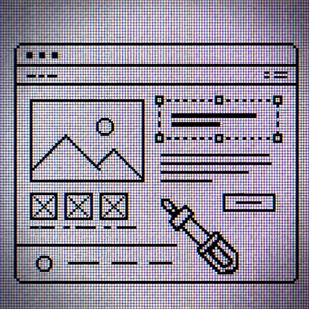 Pixel-Art-Wireframe eines Browser-Fensters mit Layout-Elementen